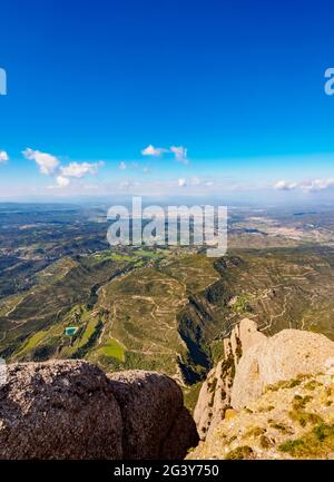 Landscape from the top of Montserrat, a multi-peaked mountain range near Barcelona, Catalonia, Spain Stock Photo