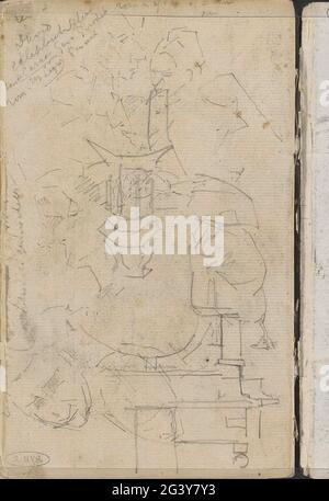 Architecture studies and figure studies. Leaf 30 Verso from a sketchbook with 10 sheets. Stock Photo