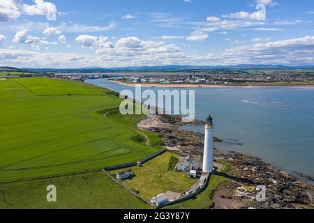 Aerial view of Scurdie Ness Lighthouse, Montrose, Angus, Scotland. Stock Photo