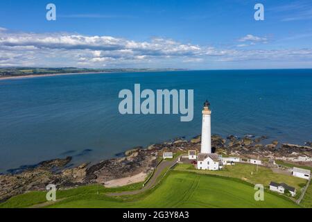 Aerial view of Scurdie Ness Lighthouse, Montrose, Angus, Scotland. Stock Photo