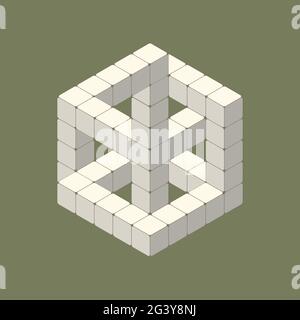 optical illusion white cube in isometric view Stock Vector