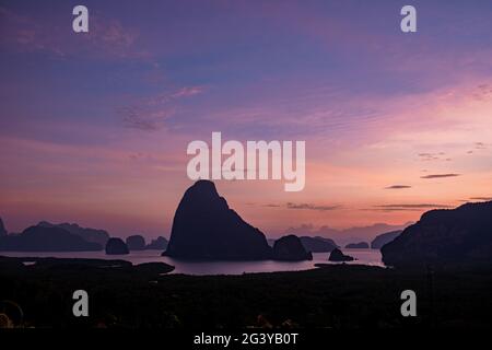 Aerial view Phang Nga Bay, Beautiful View of Phang Nga Bay from Samet Nang She Viewpoint, Thailand. A Stock Photo