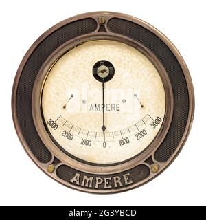 Vintage round analog ampere meter isolated on a white background Stock Photo