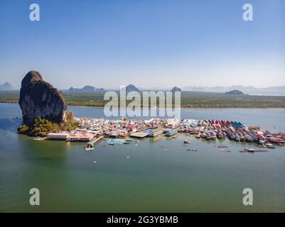 Ko Panyi or Koh Panyee, Muslim fisherman village landmark attractions travel by boat at Ao Phang Nga Bay National Park, Thailand Stock Photo