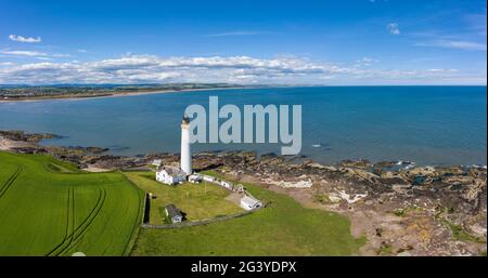 Aerial view of Scurdie Ness Lighthouse, Montrose, Angus, Scotland. Stock Photo