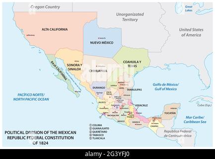 Political division of the mexican republic federal constitution of 1824 Stock Photo