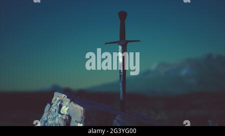 Famous sword excalibur of King Arthur in the rock Stock Photo - Alamy
