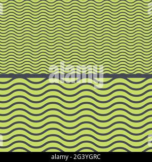 Seamless Abstract Simple Organic Pattern. Scalable Wavy Lines Pattern. Set of 2 Different Wave Patterns. Neon Green Background and Dark Blue Foregroun Stock Vector