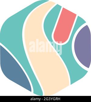 abstract hexagon random colorful blotch. Round Corners Organic Blotch of colorful shapes. Splat Drop of liquid fluid Pebble stone silhouette Ink stain Stock Vector