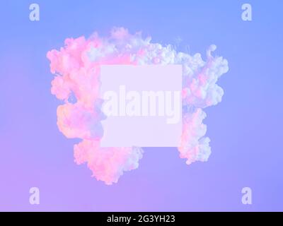 White square in neon clouds, copy space. Abstract Stock Photo