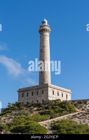 Vertical close up view of the Cape Palos lighthouse in Spain Stock Photo