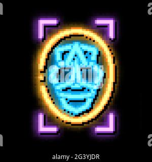 facial recognition technology neon glow icon illustration Stock Vector