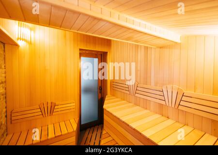 The interior of the classic wooden sauna Stock Photo