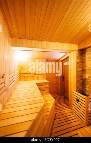 The interior of the classic wooden sauna Stock Photo