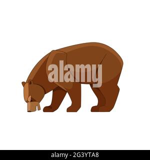 Bear feeding on berries. Cartoon flat vector illustration isolated on white background Stock Vector