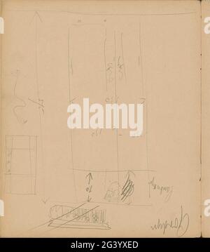 Curtain and an architecture study. Leaf 23 Verso from a sketchbook with 30 sheets. Stock Photo