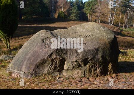 Grave of Hermann L:oens in the Tietlinger Heath in Autumn, Lower Saxony Stock Photo