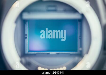 Camera Sensor: close up picture of a professional reflex camera Stock Photo