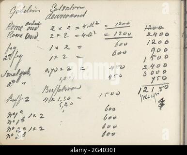 Notes and calculations. Leaf 22 Verso from a sketchbook with 24 sheets. Stock Photo