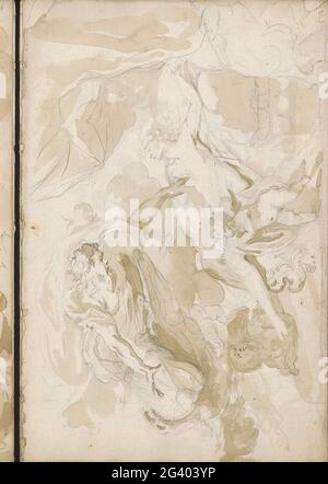 Jupiter and Danaë. Danaë is on a bed and Jupiter drops down her down in