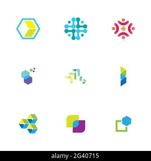 Finance technologi logo set illustration design template Stock Vector