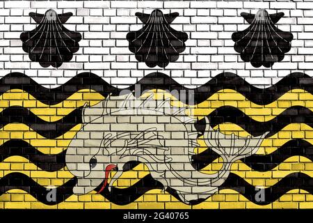 Flag of Poole painted on brick wall Stock Photo
