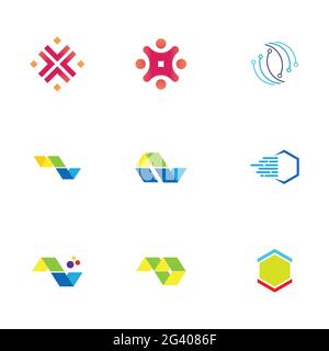 Finance technologi logo set illustration design template Stock Vector