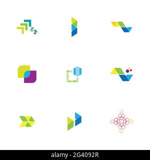 Finance technologi logo set illustration design template Stock Vector