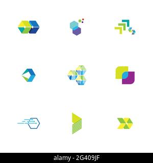 Finance technologi logo set illustration design template Stock Vector