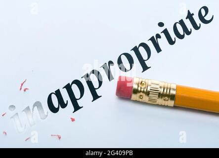 Word  inappropriate  and pencil with eraser close-up Stock Photo