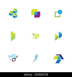 Finance technologi logo set illustration design template Stock Vector
