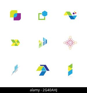 Finance technologi logo set illustration design template Stock Vector