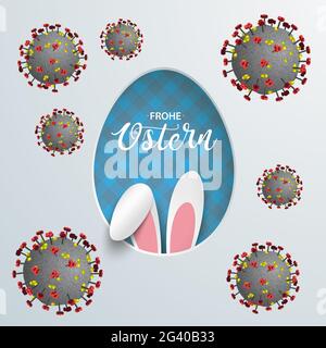 Easter Egg Corona Hole Hare Ears Blue Checked Towel Stock Photo