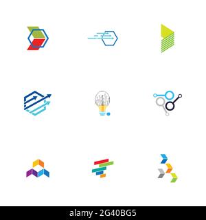 Finance technologi logo set illustration design template Stock Vector