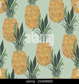 Vector seamless pattern with pineapples. Ananas design on neutral background. Stock Vector