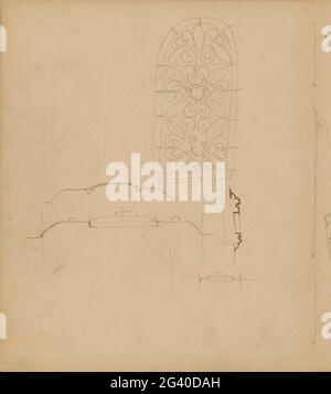 Kerkraam and architecture studies. Leaf 8 Verso from a sketchbook with 30 sheets. Stock Photo