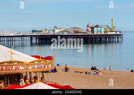 Brighton beach and pier fun fair, West Sussex Stock Photo