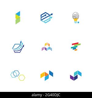 Finance technologi logo set illustration design template Stock Vector