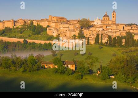 View of Urbino at Sunrise, Marche, Italy Stock Photo