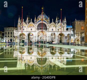 The Patriarchal Cathedral Basilica of Saint Mark at the Piazza San Marco - St Mark's Square , Venice Italy. Stock Photo