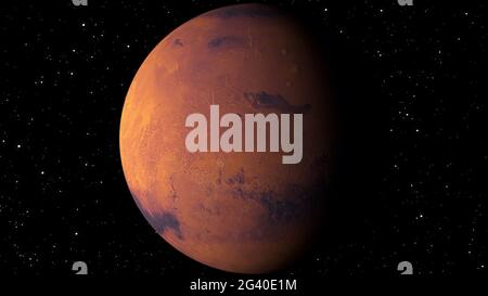 Planet Mars with shine, computer generated. 3d rendering of realistic cosmic background. Elements of this image are presented by Stock Photo