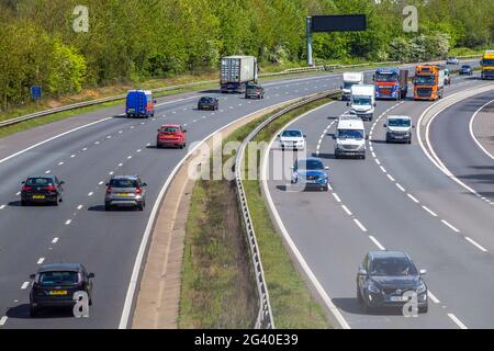 Traffic on the M3 motorway in Hampshire, England Stock Photo
