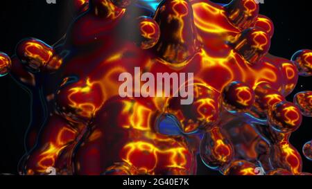 Computer generated explode of metaball. Formation of small spherical shapes in the space. 3d rendering abstract background Stock Photo