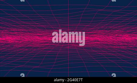 Wavy neon grid, computer generated. 3d rendering retro background Stock Photo