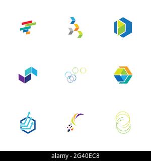 Finance technologi logo set illustration design template Stock Vector