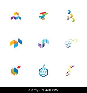 Finance technologi logo set illustration design template Stock Vector