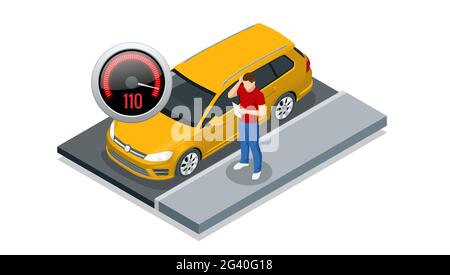 Isometric concept of Police charge bill for speeding or traffic law offense.Road traffic safety regulations. Stock Vector