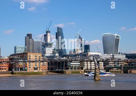 LONDON, UK - MARCH 21 : View down the Thames to the City of London on March 21, 2018 Stock Photo