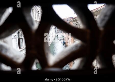 View from the Bridge of Sighs into the city on the way from the Doge's Palace to the prison, Palazzo Ducale, San Marco, Venice, Veneto, Italy, Europe Stock Photo