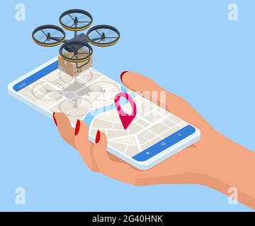 Illustration of quadcopter delivery of goods online store vector flat ...
